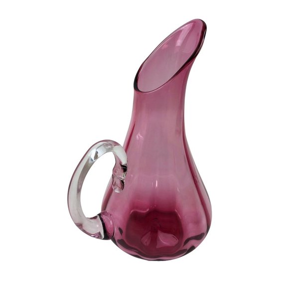 R. Foster Pink Blown Stretch Swung Glass Pitcher Handle Vase Home Decor Signed - Picture 7 of 10
